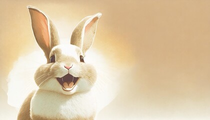 Wall Mural - cute animal pet rabbit or bunny white color smiling and laughing isolated with copy space for easter card