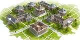 Fototapeta Londyn - A 3D Model Depicting the Comprehensive Layout and Infrastructure of an Academic Institution, Generative AI