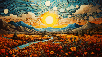 Wall Mural - Artistic Landscape in the Style of Van Gogh