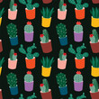 Hand drawn cactus plant vector seamless pattern