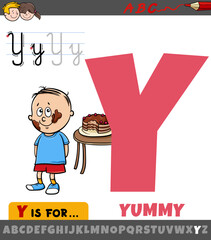 Sticker - letter Y from alphabet with cartoon illustration of yummy phrase