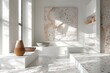 Modern Minimalist Interior Space with Terrazzo Flooring and Artwork