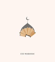 Wall Mural - Eid Mubarak creative concept. Shavings Pencil and mosque, Background for education or Pencil shop for Ramadan and Eid celebration poster, Eid Mubarak creative design for social media post.