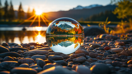 Wall Mural - glass transparent ball at sunset