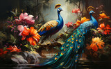 Fototapeta Tęcza - Elegant colourful peacock