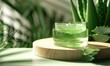 Close-up of a blank jar mockup filled with aloe vera gel, beauty in nature, skin care routine