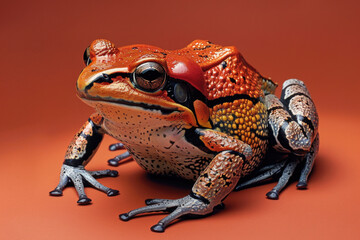 Wall Mural - A frog poses for a portrait in a studio with a solid color background during a pet photoshoot.

