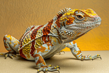 Wall Mural - A purebred lizard poses for a portrait in a studio with a solid color background during a pet photoshoot.

