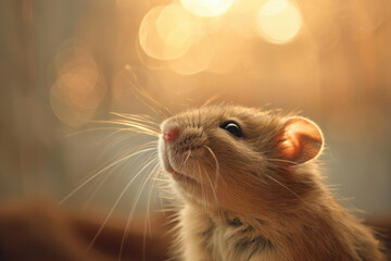 Wall Mural - A purebred rodent poses for a portrait in a studio with a solid color background during a pet photoshoot.

