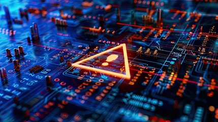 Poster - Detecting of a malware. Virus, system hack, cyber attack, malware warning sign on circuit board,