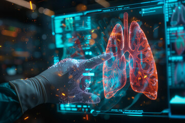 Aufkleber - Hand Pointing at Computer Screen Showing Lungs
