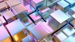 Colorful image of silver cubes arranged in a grid, different sizes and sense of depth.