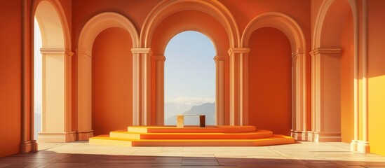 Wall Mural - Arched room interior with podium background