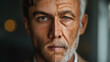 © Jens Hertel - split image portrait showing the two halves of the face of the same self-confident man as a young and an older man. Concept for change, aging but also life experience and development and dignity.