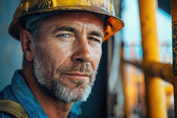 Poster - Portrait of a middle aged male worker on a oil platform