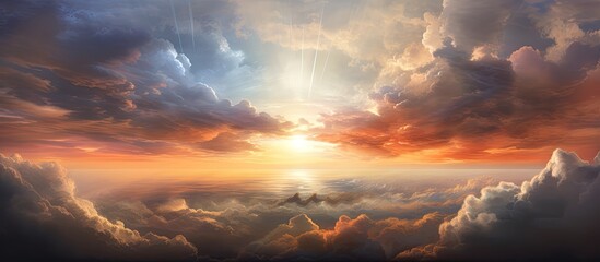 Wall Mural - the sun is breaking through the clouds in the sky, creating a beautiful afterglow during dusk, paint