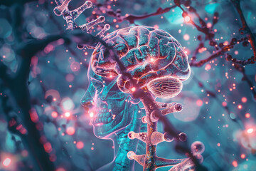 Wall Mural - symbolic digital networking brain and treatment for neurological diseases
