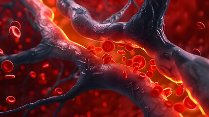 Sticker - Clogged arteries on scientific background. 3d illustration..