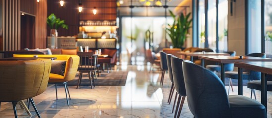 Empty contemporary hotel lounge cafe interior