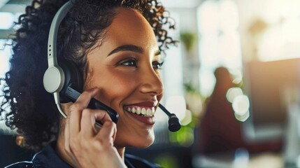 Poster - Friendly Customer Service Representative at Work. Generative ai