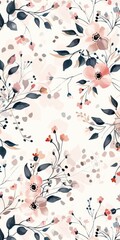  A delicate floral pattern, with hand-drawn flowers and leaves scattered across a light, airy background, providing a feminine and romantic texture created with Generative AI Technology