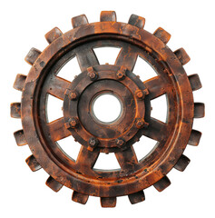 Wall Mural - Rusty industrial gear with aged metallic texture, cut out - stock png.