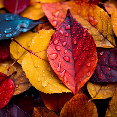 Sticker - A close-up of vibrant autumn leaves.