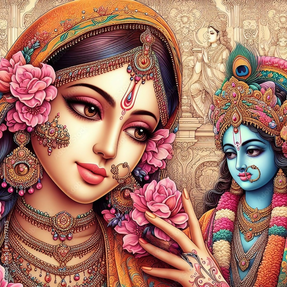 divine-embrace-close-up-drawing-of-the-beautiful-goddess-radha-and