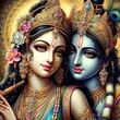 Divine Embrace: Close-Up Drawing of the Beautiful Goddess Radha and Lord Krishna