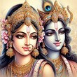 Divine Embrace: Close-Up Drawing of the Beautiful Goddess Radha and Lord Krishna