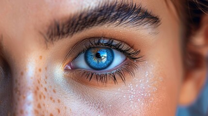 close up of a female eye with long eyelashes