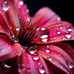 Sticker - Macro shot of water droplets on a flower petal. 