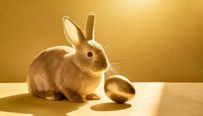 Wall Mural - easter bunny with egg on yellow background