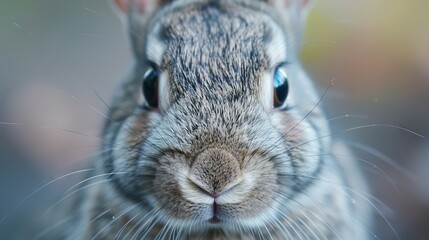 Zoomed in to reveal the intricate details of a rabbit's eyes, the photograph captures the profound innocence and depth characteristic of these gentle beings.