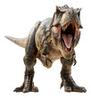 Ferocious tyrannosaurus rex roaring with open mouth on transparent background - stock png.