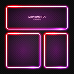 Wall Mural - glowing neon banners, illuminated colorful square frames. shiny vibrant border, glow effect. red vin