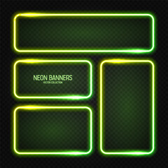 Wall Mural - glowing neon banners, illuminated colorful square frames. shiny vibrant border, glow effect. green v