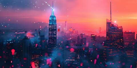 Wall Mural - City skyline with data connectivity technology in New York City suitable as a wallpaper. Concept Cityscape, Technology, Connectivity, New York City, Wallpaper