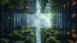 緑の植物が絡む高層ビル,Generative AI AI画像