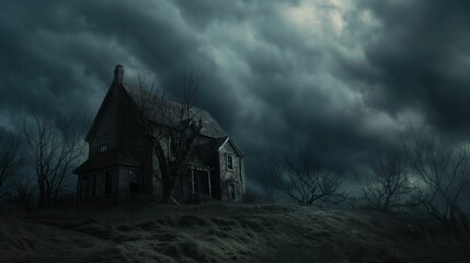 Wall Mural - Image of haunted house, dark stormy night.