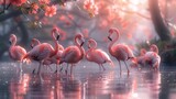 Fototapeta  - A flock of Greater flamingos wading in the water of their natural ecoregion
