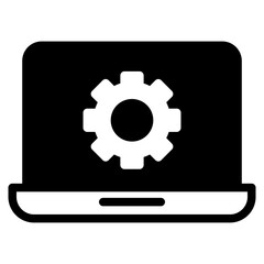 Poster - Technical support icon. Computer service. Gears screen laptop.