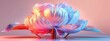 Glowing holographic peon flower petals in magical hues. Iridescent peony rose in dreamlike ambience with reflective metallic glow. Big luminous peony flower sparkling glow, pastel gradient colors
