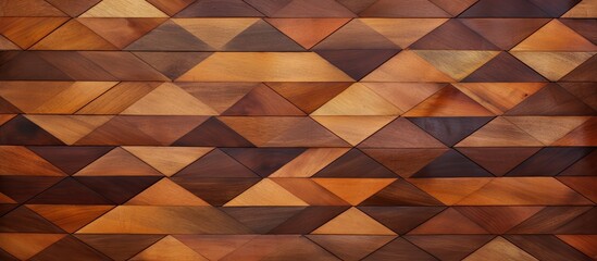 Poster - Close-up of a rustic wooden wall featuring a unique geometric pattern of triangles in varying shades
