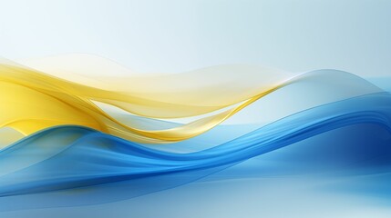 Canvas Print - Waves of blue and yellow colors on a white background.
