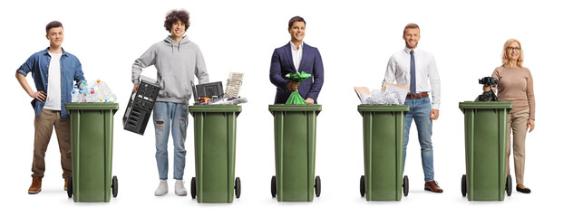 Poster - People throwing different type of waste in trash cans