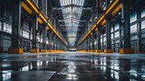 Fototapeta Londyn - the interior of a spacious, clean, and well-lit industrial warehouse.