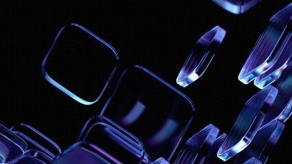 Poster - abstract animation, 3d render, composition of glass blocks, 4k seamless looped video