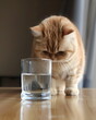 Katze schaut auf ein Glas Wasser / Katze und Wasserglas / Katzen Wallpaper / Haustier Poster / Ki-Ai generiert