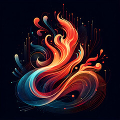 Wall Mural - abstract background with swirls  vector, design, fire, tribal, illustration, tattoo, pattern, art, floral, flames, shape, orange, flame, swirl, red, swirls, element, wallpaper,Ai generated 